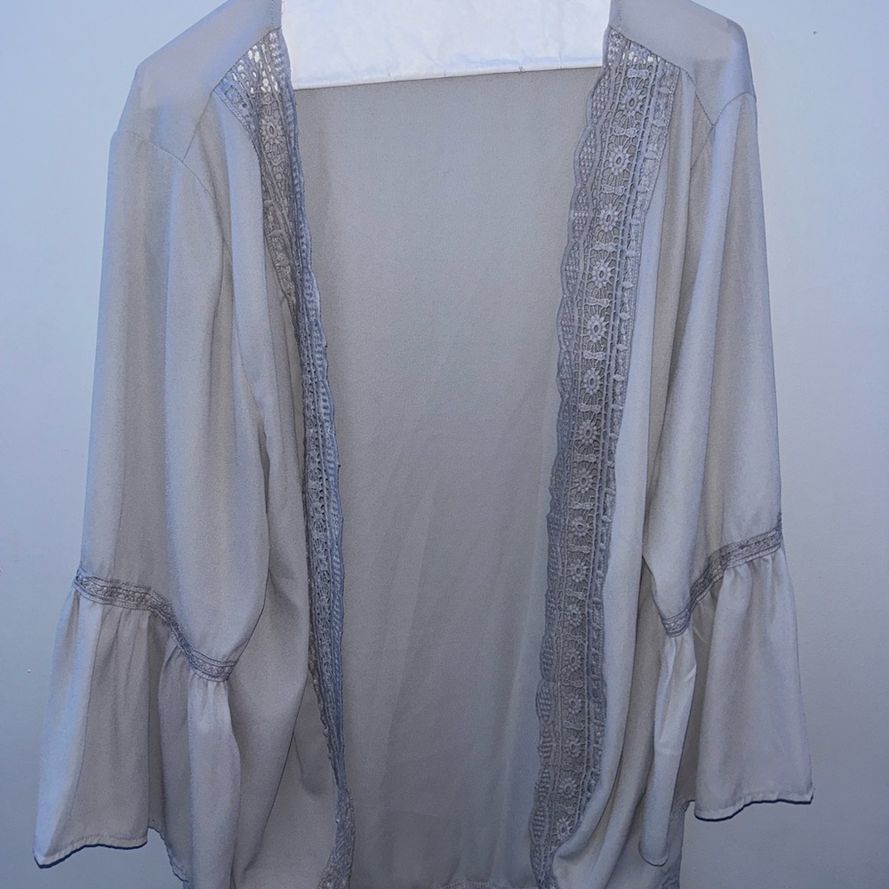 Sheer Gray Lace Trim Cardigan